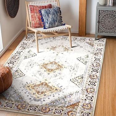 Imagem de COMSLE Tapete de área 10 x 15 cm tapetes de lã sintética para cozinha, tapetes laváveis persas antiderrapante tapete envelhecido tapete macio para quarto, sala de estar, lavanderia (cáqui)