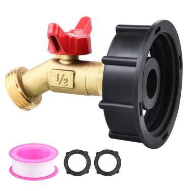 Imagem de Adaptador de tanque de água IBC 275-330 galões, rosca grossa de 5 cm + torneira de válvula de mangueira de jardim de latão sem chumbo, peças de válvula de substituição de conector de mangueira de