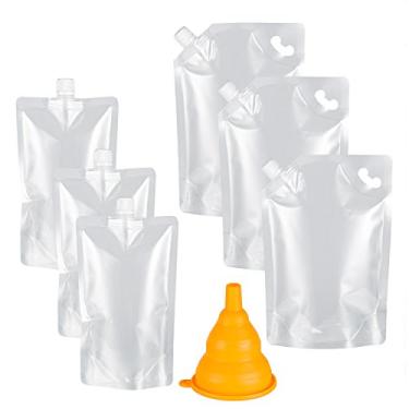 Imagem de Kichwit Sacos de plástico para bebidas alcoólicas, sacos reutilizáveis para bico líquido, sem BPA, 3 940 ml, 3 funil de silicone dobrável incluído, transparente