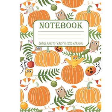 Imagem de COMPOSITION Notebook College Ruled 7.5” x 9.25” in (19.05 x 23.5 cm): Fall Leaves with Owls and Pumpkins White Cover, C755 Thanksgiving Leaves Autumn: ... Pages,7.5" x 9.25", Soft Cover, Mattle Finish