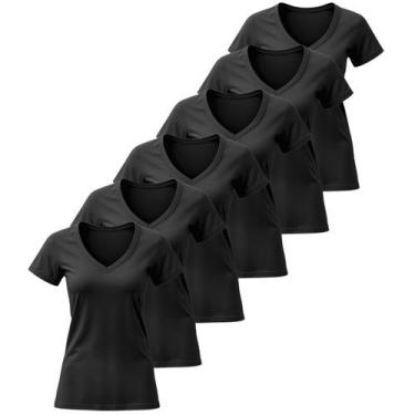 Imagem de Kit 6 Blusas Femininas Camiseta Basica Lisa Algodão Gola V Manga Curta