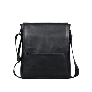 Imagem de Ombro masculino de couro Bolsa Crossbody de couro Bolsa para mochila casual masculina(Black)