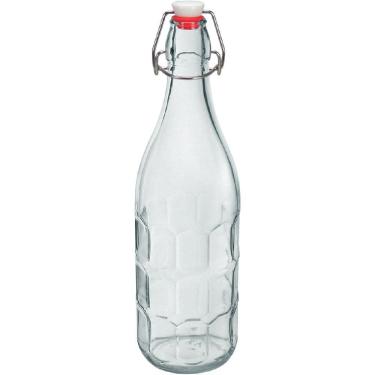 Imagem de GARRAFA ÁGUA SUCO LEITE HOME&CO COM TRAVA NA TAMPA VIDRO 1L 32x8x8cm TRANSPARENTE