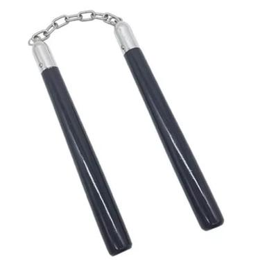Imagem de Nunchaku de Madeira para Artes Marciais, Preto, com Corrente Metálica