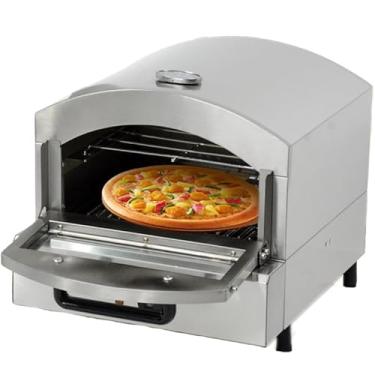 Imagem de Forno de pizza a gás portátil, forno de pizza de bancada de aço inoxidável com pedra de pizza de 12 polegadas, forno de pizza a gás externo para áreas externas, jardim, acampamento, festa