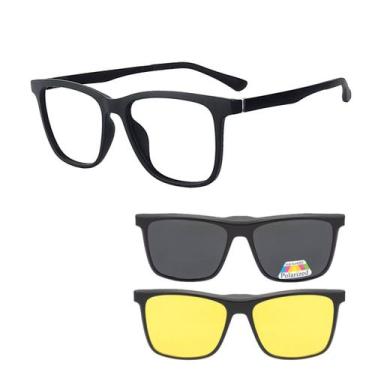 Imagem de Armação De Óculos com Clip On 3 Em 1 Troca Lentes Masculino Polarizado