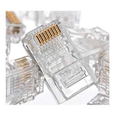Imagem de Pacote C/100 Conector Rj45 Cat5e Banho De Ouro! Cabo Rede - oem
