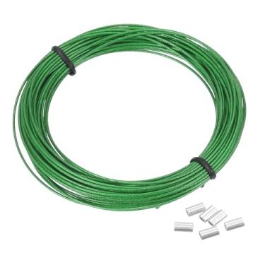 Imagem de PATIKIL Corda de arame de 1/81.3 cm, cabo de aço inoxidável 304 de 10 m revestido de vinil preto com 20 peças de mangas de crimpagem M1 para pendurar luzes de varal, fio de treliça, verde