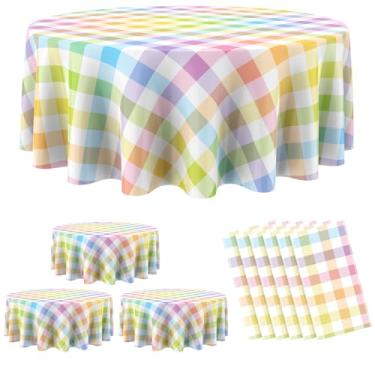 Imagem de Remagr Toalha de mesa xadrez descartável redonda de plástico xadrez buffalo, 213 cm, capa de mesa guingão para piquenique, acampamento, churrasco, festa de formatura (cores macaron, 6 peças)