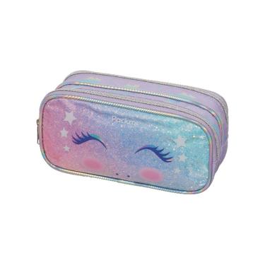 Imagem de Estojo Escolar Infantil Duplo Compartimento Unicórnio Glitter Packme