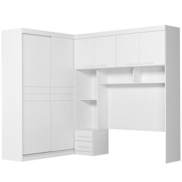 Imagem de Roupeiro Armário De Casal Com 6 Portas 5 Gavetas Compacto Branco - Móveis Leartam