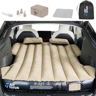 Imagem de JOYTUTUS Colchão de ar modelo Y, cama de acampamento autoinflável compatível com Tesla Model Y, bomba embutida atualizada, lençóis macios, 2 travesseiros, camelo