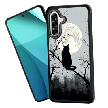 Imagem de ZQLPLZR Capa para Galaxy A56 5G, bordas antiderrapantes para pneus, design fofo, à prova de choque, proteção total, capa traseira para Samsung Galaxy A56 5G 6,7 polegadas 2025, gato preto e lua