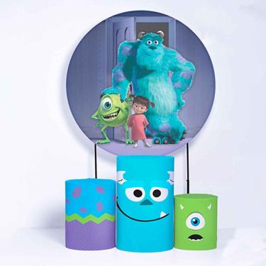 Imagem de Kit Painel de Festa Redondo de 1,80m e Trio de Cilindros Monstros S.A - Fera Print