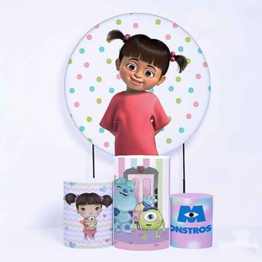 Imagem de Kit Painel de Festa Redondo de 1,80m e Trio de Cilindros Monstros S.A - Fera Print