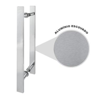 Imagem de Puxador Duplo Alumínio Escovado 40 cm Porta Pivotante, Madeira, Vidro 