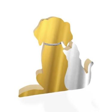 Imagem de Cão E Gato Em Madeira Decoryou Ref 317 Ouro E Prata Espelho
