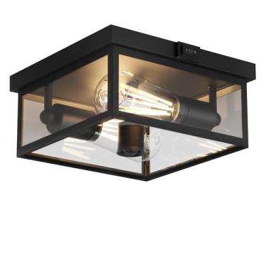 Imagem de Craftersmark Luminária De Teto Externa Com Sensor De Movimento, Luminárias De Teto Embutidas De 12" Para Varanda, Luminária Externa Ativada Por Movimento Com Vidro Transparente, Luminária De 2 Luze