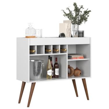 Imagem de Aparador Armário Bancada Sala de Estar Buffet Balcão Bar Adega Jantar Pés Palito Retrô Odin - Branco