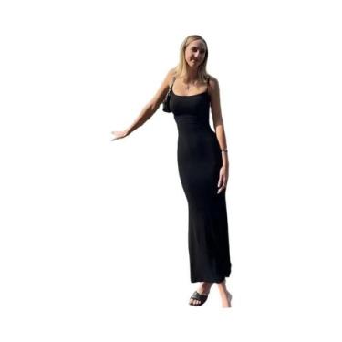 Imagem de Vestido Feminino Sexy Sem Mangas Até O Chão Sereia Com Alça Espaguete 