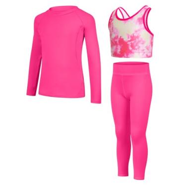 Imagem de JiAmy Conjunto de leggings atléticas de ioga para meninas, conjunto de sutiãs de treinamento, regata cropped para academia, conjunto esportivo para meninas de 5 a 12 anos, Vermelho rosa, 6-7 Anos