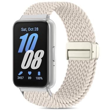 Imagem de Huadea Pulseira de nylon trançado magnético compatível com Samsung Galaxy Fit 3 para mulheres e homens, alça solo, elástica, elástica, ajustável, para Galaxy Fit 3, SM-R390, Starlight, 5.5-9.5 (140mm