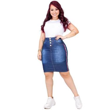 Imagem de Saias femininas jeans evangelicas top linda curta - Erase Jeans, Azul,