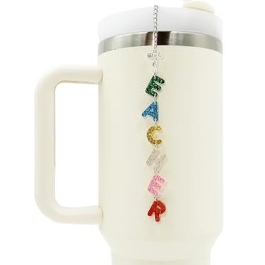 Imagem de Decoração de copo para professores – Pingente de corrente de garrafa de água Teacher Appreciation para Stanley 850 g 1,134 g (prata)