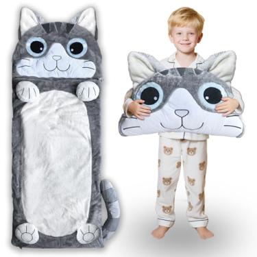 Imagem de Saco de dormir infantil com travesseiro – Tapete de cochilo infantil maior – Saco de pijama de gato de pelúcia para meninos e meninas, creche, pré-escola, jardim de infância, presente de aniversário,