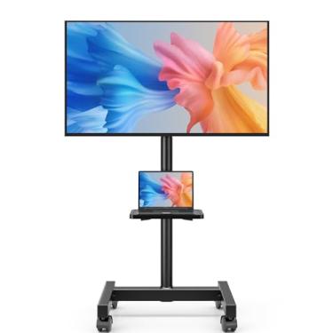 Imagem de AX WABER Suporte de TV móvel para TV LCD de 13 a 50 polegadas com painel plano/curvo de LED de até 35 kg, suporte de TV ajustável em altura com inclinação VESA 200 x 200, suporte de TV portátil com