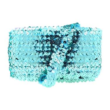 Imagem de Mandala Crafts Acabamento de fita elástica de lantejoulas - Acabamento elástico de lantejoulas azuis claras de 2,5 cm para costura - Faixa de lantejoulas elásticas metálicas de 10 metros de tecido