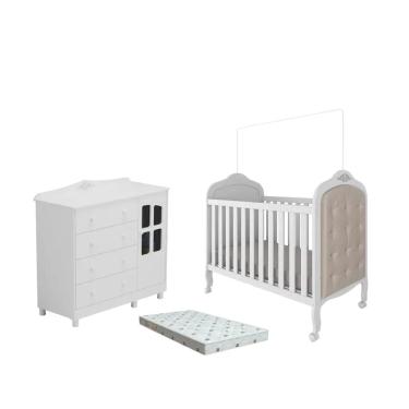 Imagem de Quarto Bebe Berço e Cômoda MDF Dorabelly Provençal + Colchão