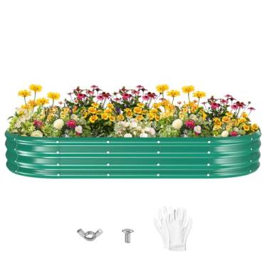 Imagem de XGMDD Canteiros de jardim elevados galvanizados para jardinagem - 182,9 x 91,4 x 30,5 cm Caixas ovais de metal acima do solo para vegetais, flores, ervas, recipiente de jardim verde (1,6 x 3 x 3 m)