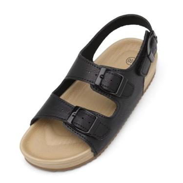 Imagem de Sandália para meninas e meninos, fivela dupla, casual, bico aberto, leve, para o verão, para crianças pequenas e grandes, Preto, 4.5 Big Kid