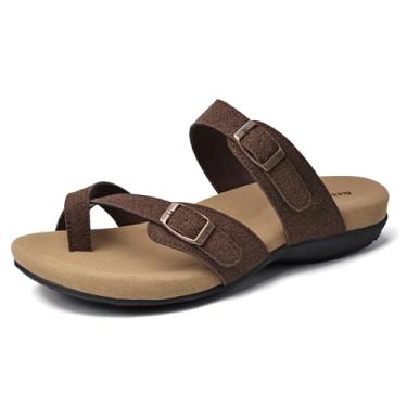 Imagem de Merking Sandália feminina com suporte de arco ajustável ortopédico para caminhada de verão, Marrom, 39