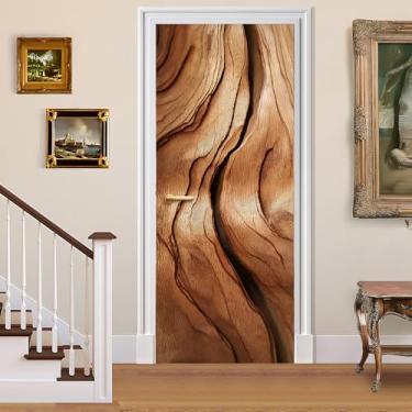 Imagem de BVBOX Adesivos de porta autoadesivos 3D e murais de parede - Papel de parede de vinil para portas, paredes, móveis - resistente a rugas, impermeável, decoração de casa removível (madeira, 77 cm L x
