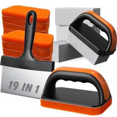 Imagem de Kit de limpeza de chapa 19 em 1 para acessórios Blackstone, kit de limpeza de grelha plana com raspador de grelha, 4 pedras de grelha, escova de chapa fácil de remover manchas - 5060