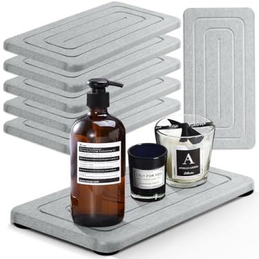 Imagem de 6 bandejas de pedra absorvente de água para pia, bandeja de pia de pedra de diatomita de secagem rápida, 6 bandejas de secagem rápida para balcão de cozinha, banheiro, tapete de secagem de diatomita