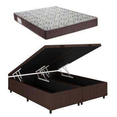 Imagem de Cama Box Baú Queen Bipartido Marrom Colchão ISO 150 D45 - Ortobom