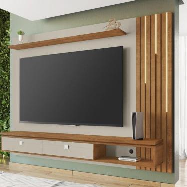 Imagem de Painel Para Até 80 Polegadas Com Ripado Fita Led E 2 Gavetas Multimóveis Cr45285 Off White/naturalle