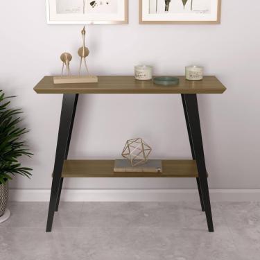 Imagem de Aparador Davi 90x30 Tampo Mdf 30mm Pé Em Madeira Freijó/pés Preto