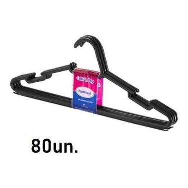 Imagem de Kit 80 Cabides Adulto Plástico Preto Cava Vestido Camisa - RP3D