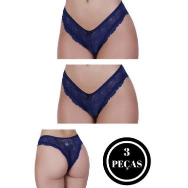 Imagem de Kit 3 Calcinha de Renda Tanga Elástico Lingerie Confortável - c3 KIT 3