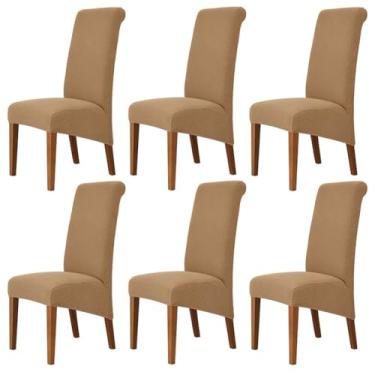 Imagem de Lzyjckh Capa elástica para cadeira de jantar, Capas para cadeiras com encosto alto, Protetor de capa para cadeira Parsons removível e lavável, para sala de jantar, festa,Light brown,6PCS