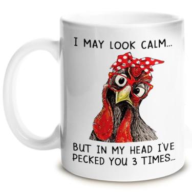 Imagem de Pawfect House Gifts Canecas de café engraçadas, caneca engraçada de presente de galo de galinha para fazendeiro, caneca de amante de frango de fazenda para mulheres, I May Look Calm But In My Head