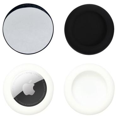 Imagem de echinff Capa de silicone com adesivo, pacote com 4 capas protetoras para Apple Air Tags, suporte adesivo para colar na TV, fones de ouvido remoto, bagagem, laptop, câmera