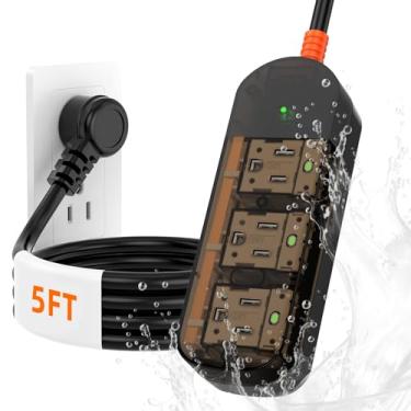 Imagem de KPQ Protetor Contra Surtos De Energia, Cabo Extensão 1,5 M Com 3 Tomadas, À Prova D'Água, Classe 6, Para Uso Interno E Externo, 1875 W/15 A, Certificado Pela Ul Fcc Ipx6 (3 Tomadas (Preto Azul-Petró