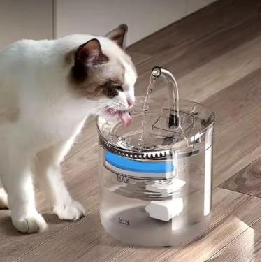 Imagem de Bebedouro Automático para Gatos com Fonte de Água Circulante, LED, 1.8L, Transparente e Branco