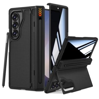 Imagem de Ruky Capa Z-Fold-6 com suporte para caneta S, [sem caneta] com suporte dobrável oculto e protetor de tela de privacidade integrado, capa protetora contra quedas de dobradiça para Samsung Galaxy Z Fold