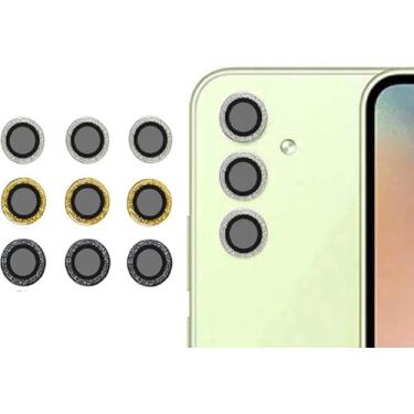 Imagem de Combo (03 PCS) Película Câmera Strass Diamonte Para Samsung Galaxy A15/A54/A24/A14/A34/M14/M34/M54/M55 (PRETO)